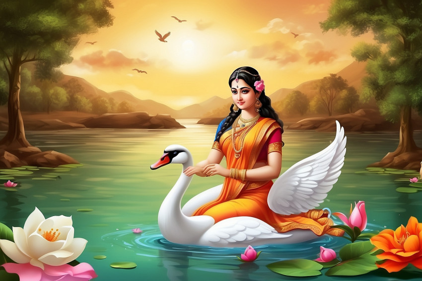 Maa Saraswati With Swans CB Background For Photo Editing Images  Free