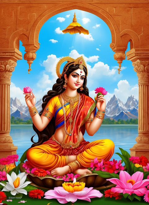 Maa Saraswati With Swans CB Background For Photo Editing Images Pics
