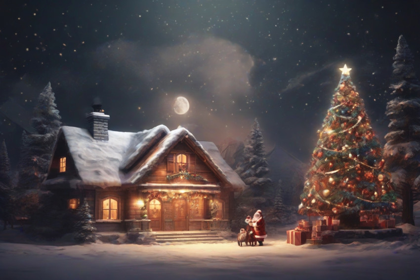 Merry Christmas Background Light Effect House Wallpaper For Desktop