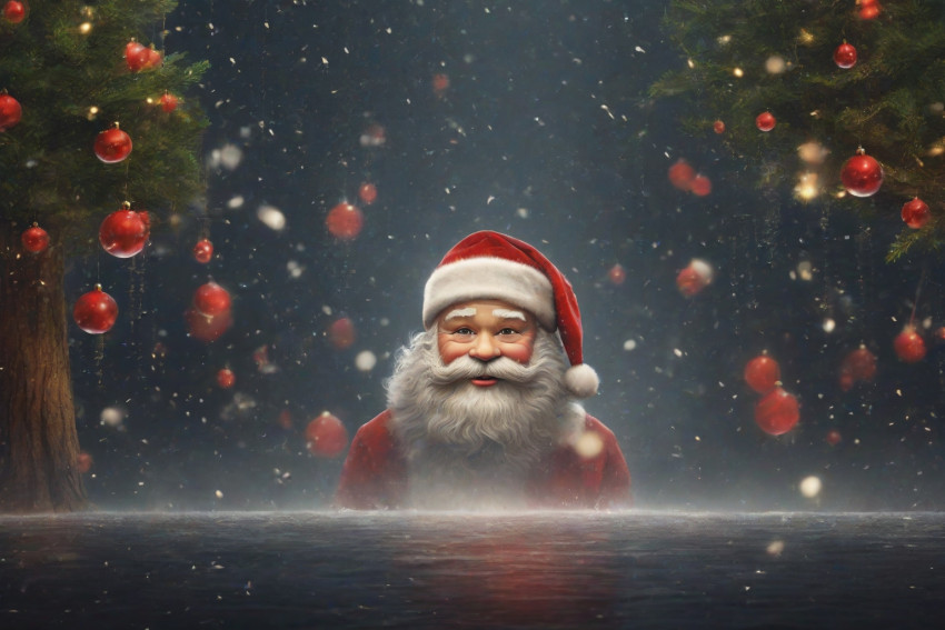 Merry Christmas Background With Snowfall Santa Claus Face Image Free