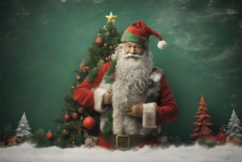 Merry Christmas Background With Snowfall Santa Claus Face Image HD