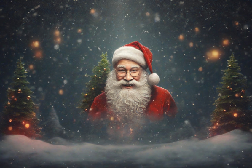 Merry Christmas Background With Snowfall Santa Claus Face Image HD Free