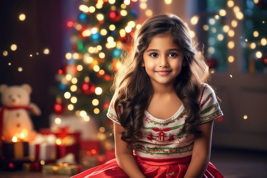 Merry Christmas Blur Background With Cute Girl Wallpaper For Desktop