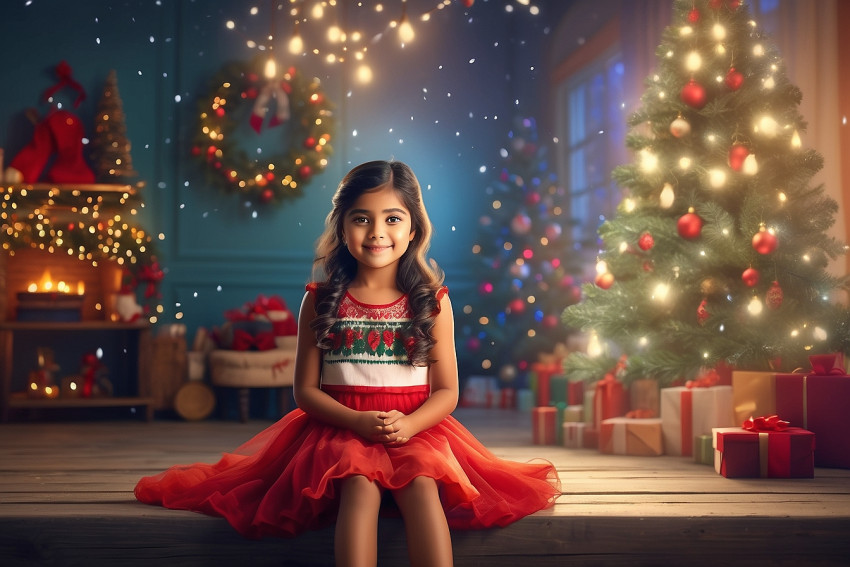 Merry Christmas Blur Background With Cute Girl Wallpapers For Desktop Img