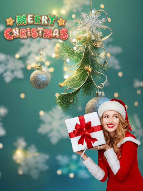 Merry Christmas CB Photo Editing Cute Girl With Gift Background HD