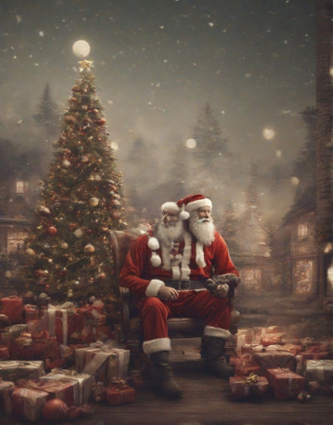 Merry Christmas Editing Background With Santa Claus Mask And Tree