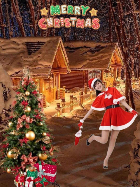 Merry Christmas Girl in Santa Dress Editing NEw Background