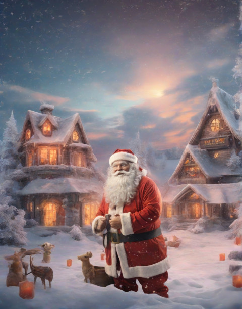 Merry Christmas Snowfall Wallpapers With Santa Claus House Background