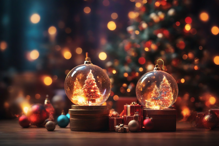 Merry Christmas Tree Light Ball And Gift Images For Desktop Wallpaper
