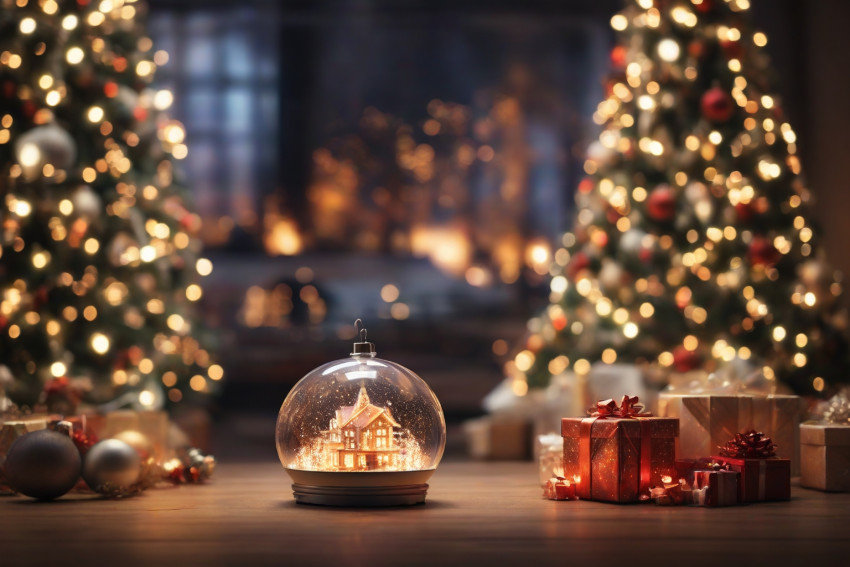 Merry Christmas Tree Light Ball And Gift in House Wallpaper For Desktop Images