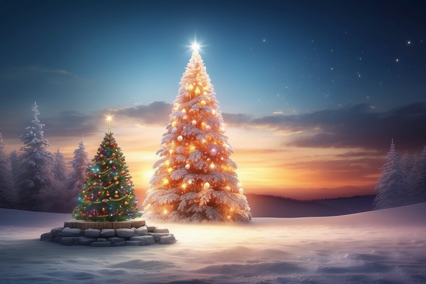 New Photoshop Christmas Tree Sunset Blur Wallpaper Free Download