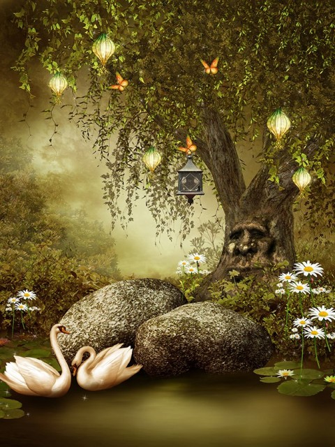 New Studio Background Tree With Swan