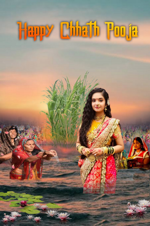 Photoshop Chhath Puja HD Backgrounds With Girl Images