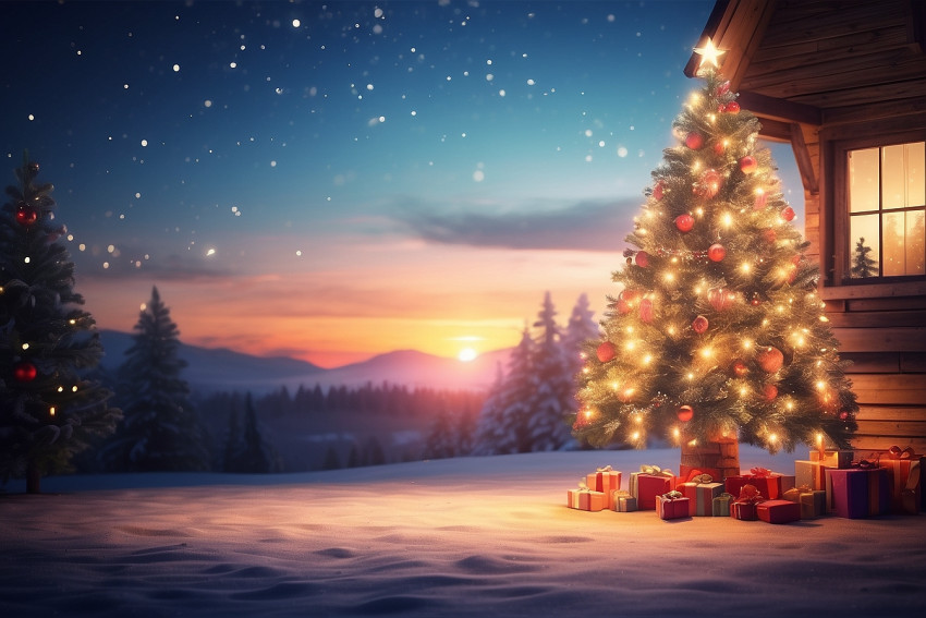 Photoshop Christmas Tree Sunset Blur Wallpapers Free Download