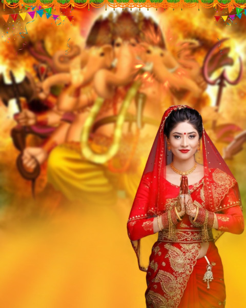Photoshop Ganesh Chaturthi HD Background For Editing With Girl