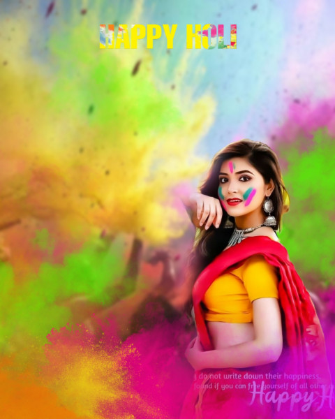 Photoshop Happy Holi Background For Editing with Girls