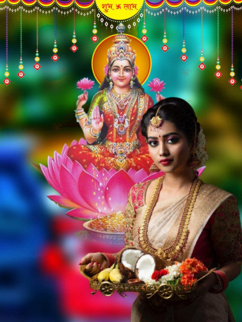 Photoshop Happy Lakshmi Puja Deepawali Background Girls