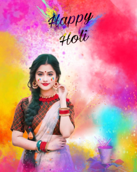 Photoshop Holi Photo Editing Colorful Background Girl Stock