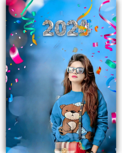 PicsArt 2024 New Year Background With Girl For CB Photo Editing