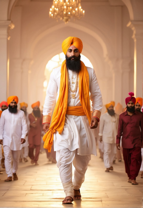 Picsart Guru Gobind Singh Walking in Gurudwara Background