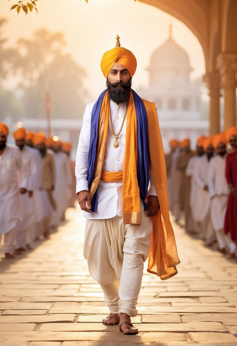 Picsart Guru Gobind Singh Walking in Gurudwara Background  Img