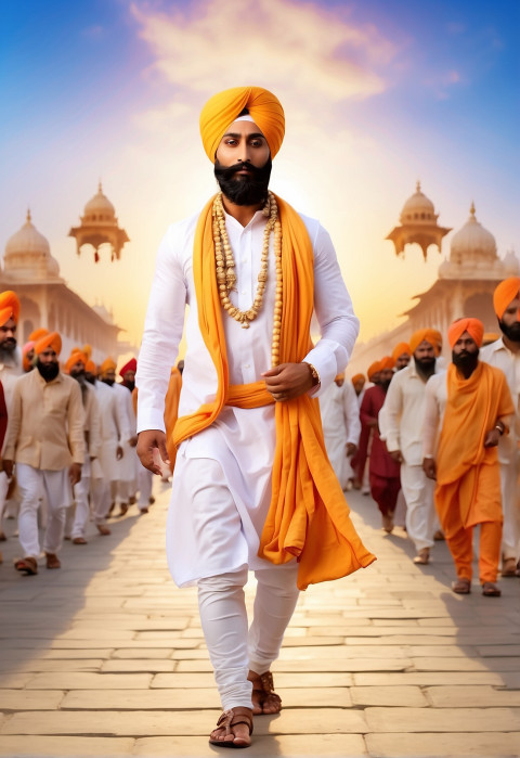 Picsart Guru Govind Singh Ji Walking in Gurudwara Background  Pic