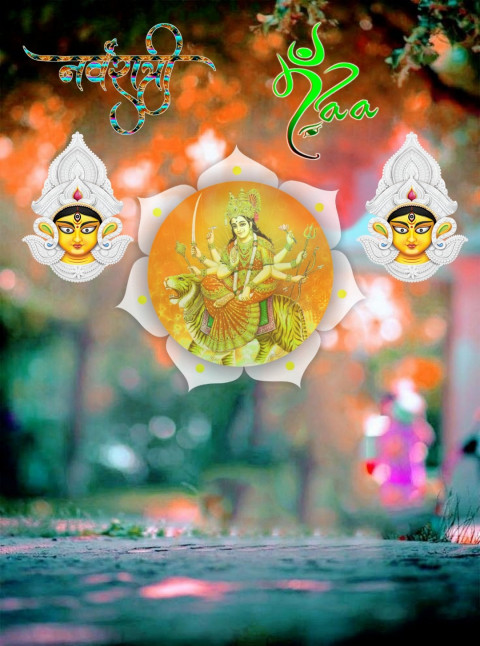 Picsart Happy Navratri Maa Durga Lion Background Full HD Pic