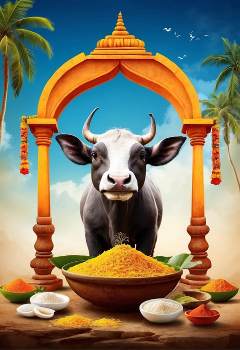 Pongal Ka Background With Cow Images HD Editing Photos