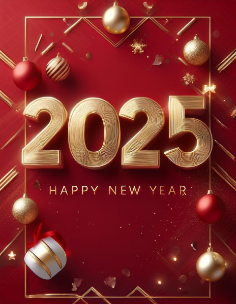 Red And Gold Ornaments 2025 New Year Card Photo