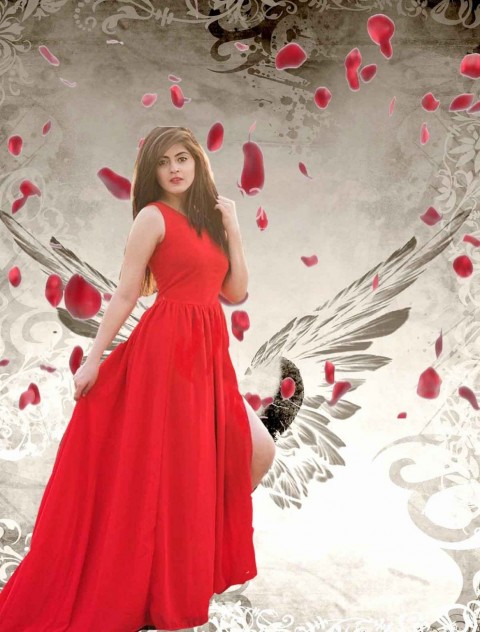 Red Dress Girls Valentine Day Editing Background