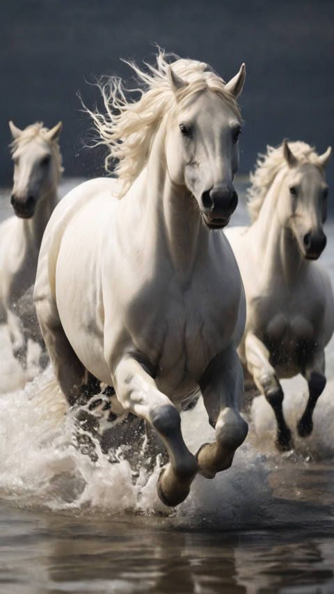 Runing white horses in water Free Wallpaper HD Images