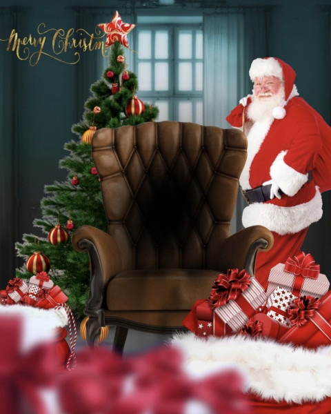 Santa Claus Christmas Day Background For Editing With Chair