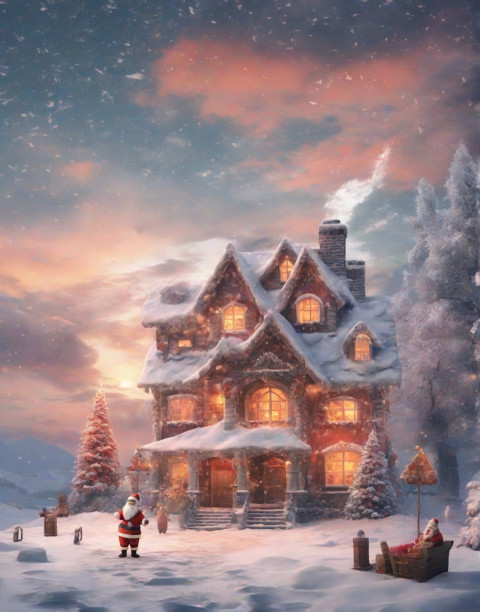 Santa Claus Home Image Merry Christmas Snowfall Light Background
