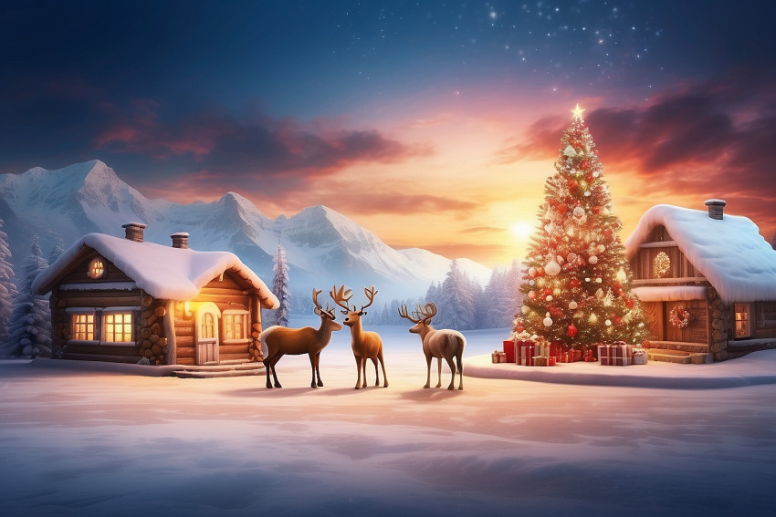 Santa Claus House  With Raindeer Christmas CB Blur Sunset Wallpaper