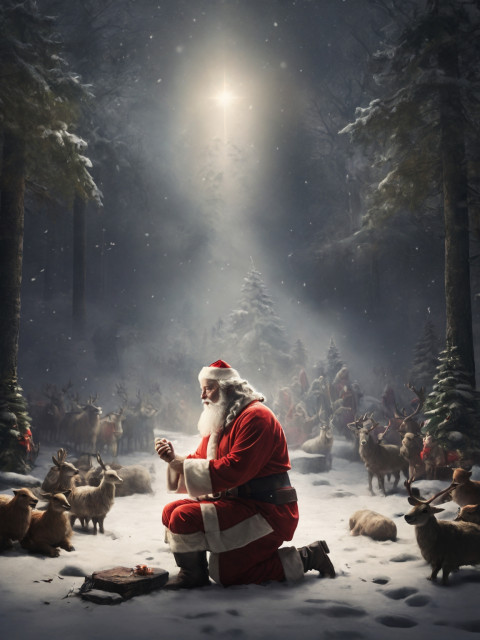 Santa Claus on one knee Worshipping Wallpaper Images