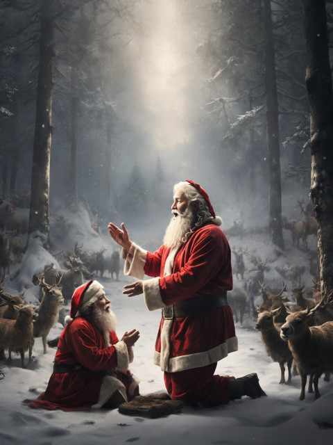 Santa Claus on one knee Worshipping Wallpaper Images