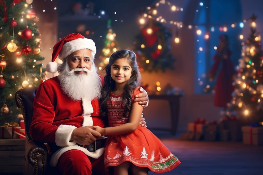 Santa Claus Sitting With Cute Girl Images Merry Christmas Blur Background HD