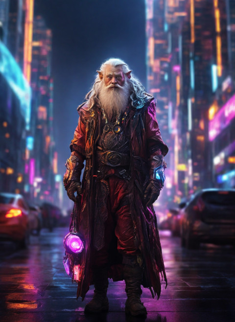 Santa Claus Wearing a sleek Cyberpunk Wallpaper Download