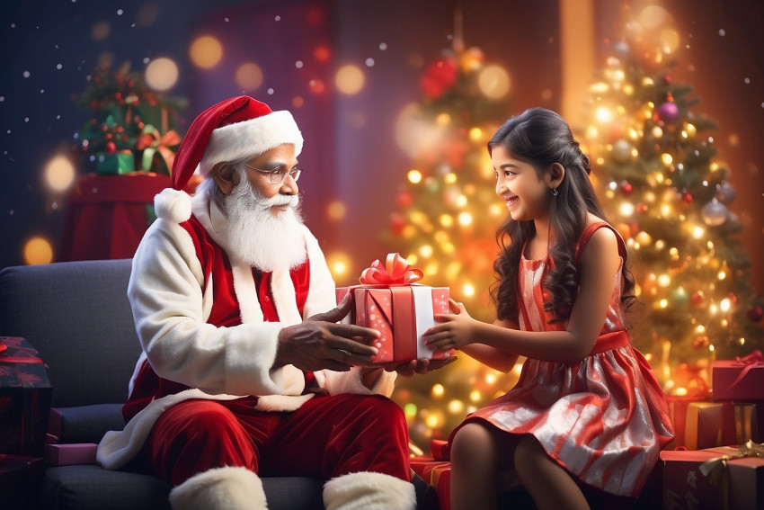 Santa Claus With Girl Wallpaper For Merry Christmas Tree Backgrounds