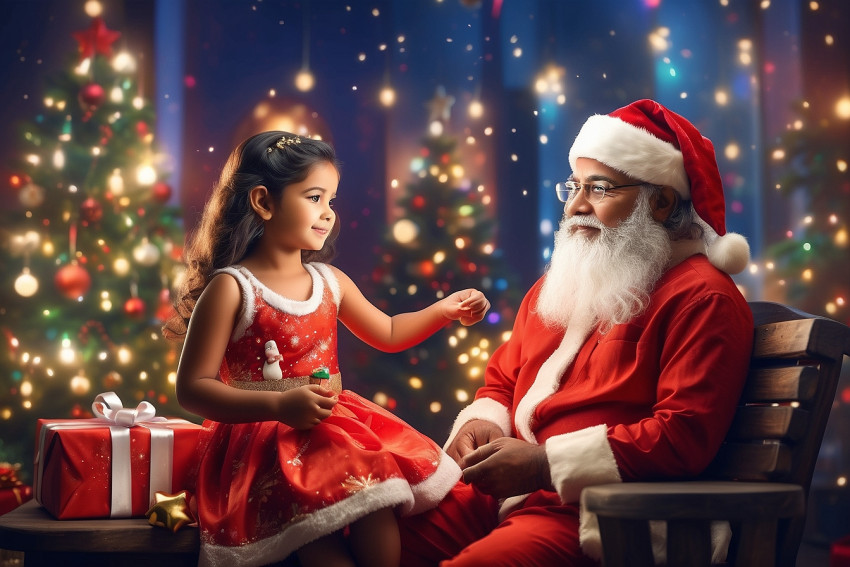 Santa Claus With Girl Wallpapers For Merry Christmas Tree Background