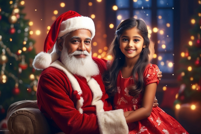 Santa Claus With Girl Wallpapers For Merry Christmas Tree Background HD