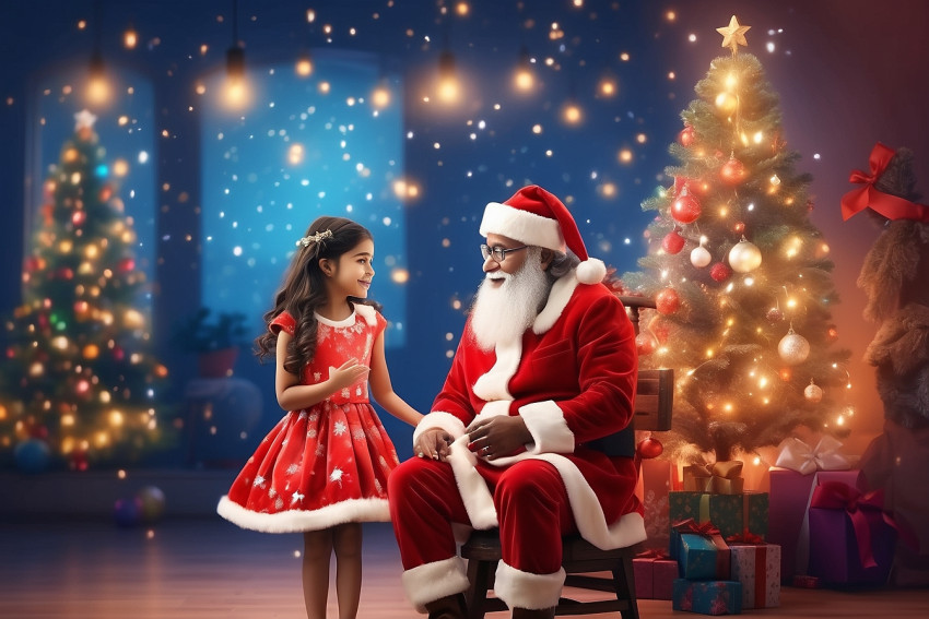Santa Claus With Girl Wallpapers For Merry Christmas Tree Background