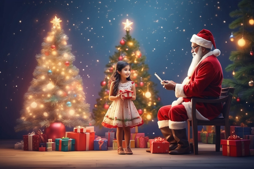 Santa Claus With Girl Wallpapers For Merry Christmas Tree Backgrounds