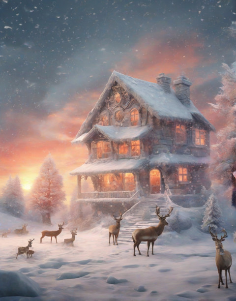 Santa Raindeer Image Merry Christmas Snowfall Background