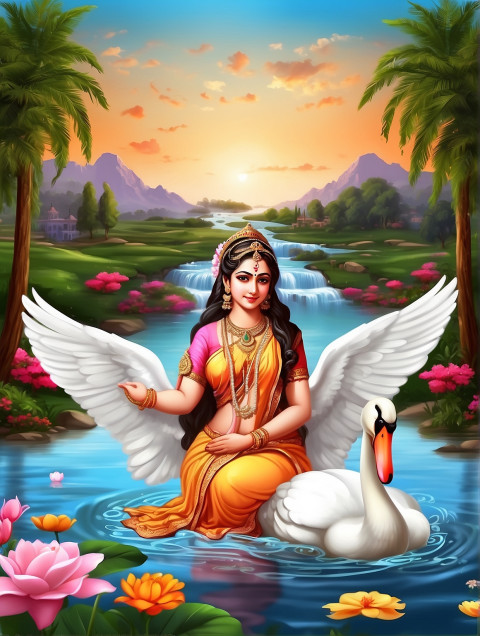 Saraswati Pooja Editing HD Background With Swans In Water Photo Pic
