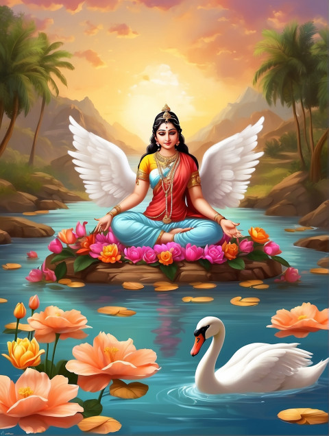 Saraswati Pooja Editing HD Background With Swans In Water Photo Pics
