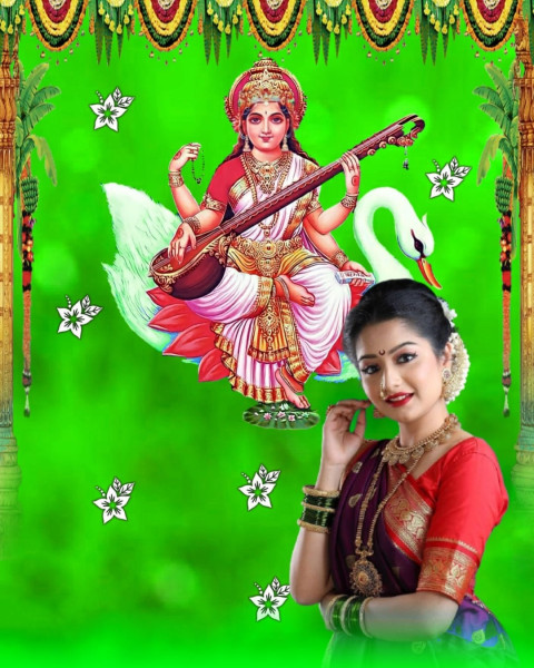 Saraswati Puja CB Photo Editing Background with Beautiful Cute Girls
