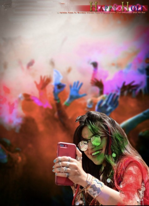 Selfie Girl Holi Photo Editing Background