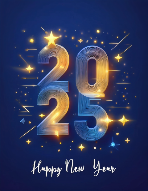 Shiny Blue And Gold 2025 Happy New Year Card Backgrond Image