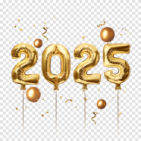 Shiny Gold Happy 2025 Celebration Balloons Transparent Png